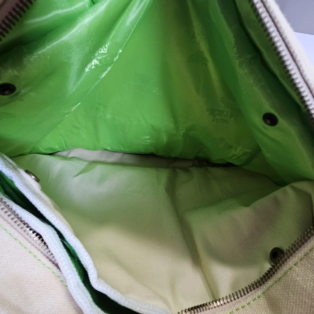 Patron‎ Tequila Canvas Tote Bag Brown Leather Trim Green Lining Insulated Pocket
